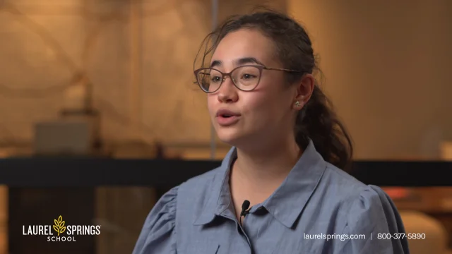 Female student talking to the camera